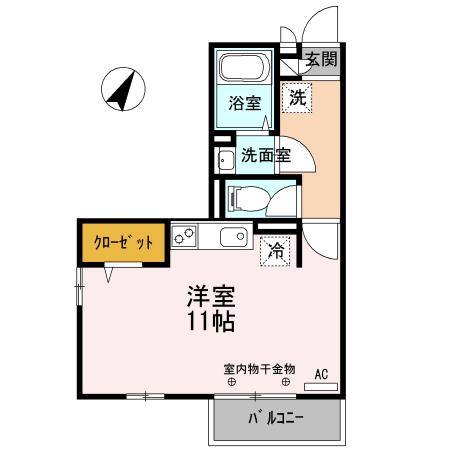 プランドール国立(ワンルーム/2階)の間取り写真