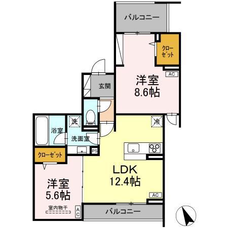フルーリア国分寺(2LDK/2階)の間取り写真