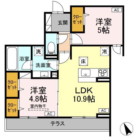 フルーリア国分寺(2LDK/1階)の間取り写真