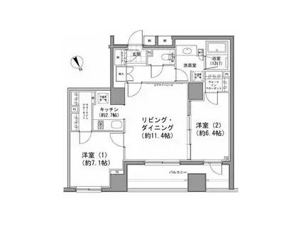 パークハビオ八丁堀(2LDK/12階)の間取り写真