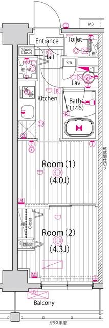 グランド・ガーラ大島(2K/3階)の間取り写真