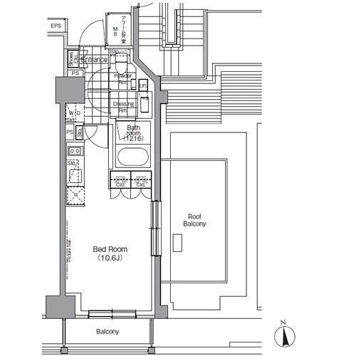 パークハビオ門前仲町(ワンルーム/13階)の間取り写真