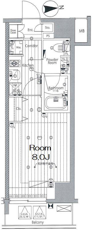 メイクスデザイン森下(1K/9階)の間取り写真