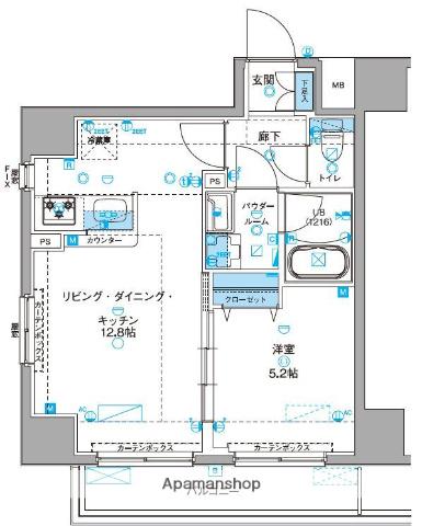 ジェノヴィア浅草Ⅲグリーンヴェール(1LDK/4階)の間取り写真