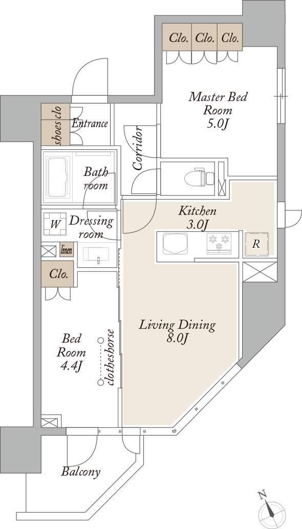 プライマル浅草言問通(2LDK/4階)の間取り写真