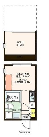 ハーモニーテラス東金町Ⅱ(ワンルーム/2階)の間取り写真