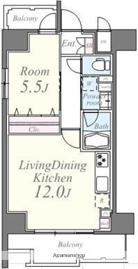 グランイースト田原町(1LDK/12階)の間取り写真