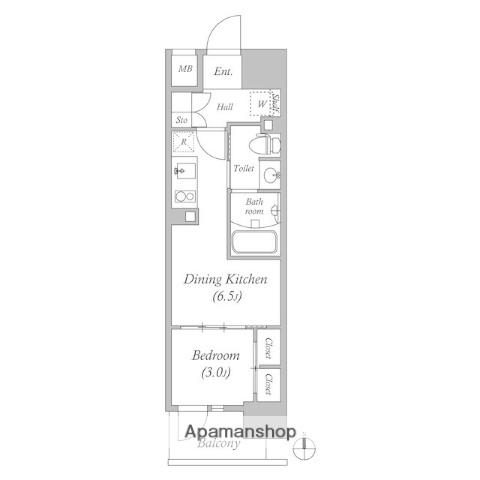 コスモグラシア三ノ輪(1DK/13階)の間取り写真