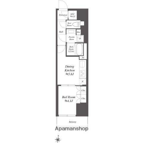 WORVE東京木場(1DK/8階)の間取り写真