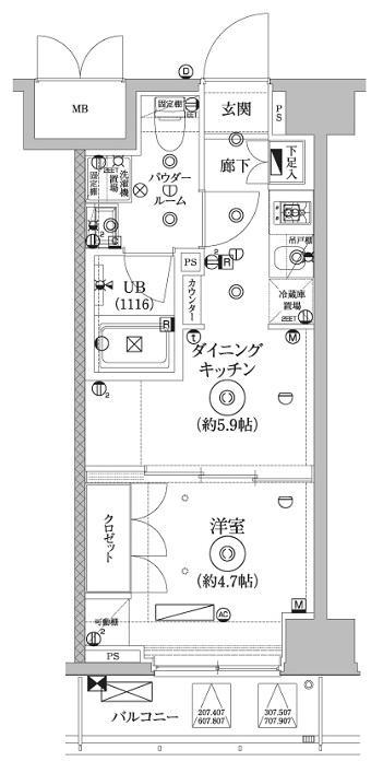 セジョリ墨田イーストⅢ(1DK/9階)の間取り写真