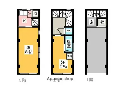 東京地下鉄銀座線 稲荷町駅(東京) 徒歩4分 3階建 築41年(2K)の間取り写真