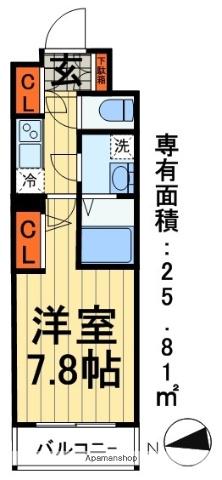 ライジングプレイス西浅草(1K/5階)の間取り写真