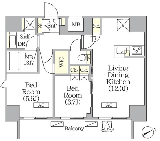 ジオエント町屋(2LDK/11階)の間取り写真