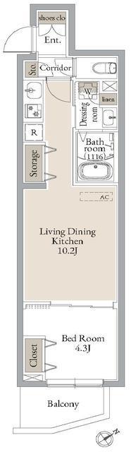 ルネサンスコート門前仲町(1LDK/3階)の間取り写真