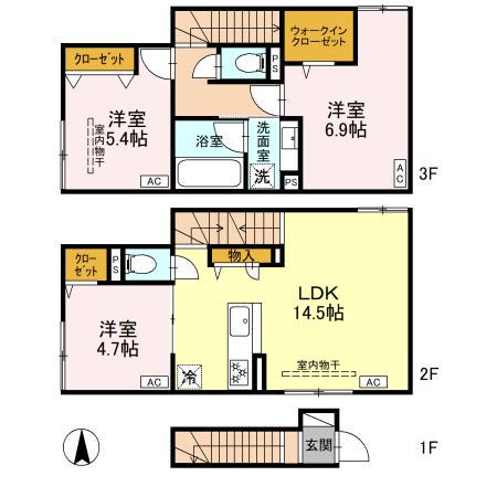セレスティア竹ノ塚(3LDK/2階)の間取り写真