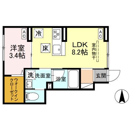 セレスティア竹ノ塚(1LDK/1階)の間取り写真