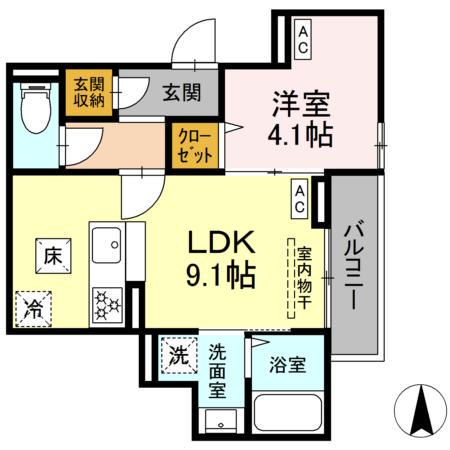セレスティア関原(1LDK/1階)の間取り写真