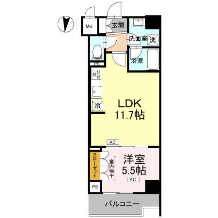 ロイジェント潮見(1LDK/5階)の間取り写真