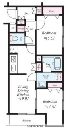 GENOVIA東向島SKYGARDEN(2DK/1階)の間取り写真