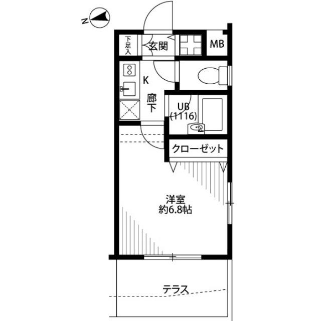 プレールドゥーク西新宿(1K/1階)の間取り写真