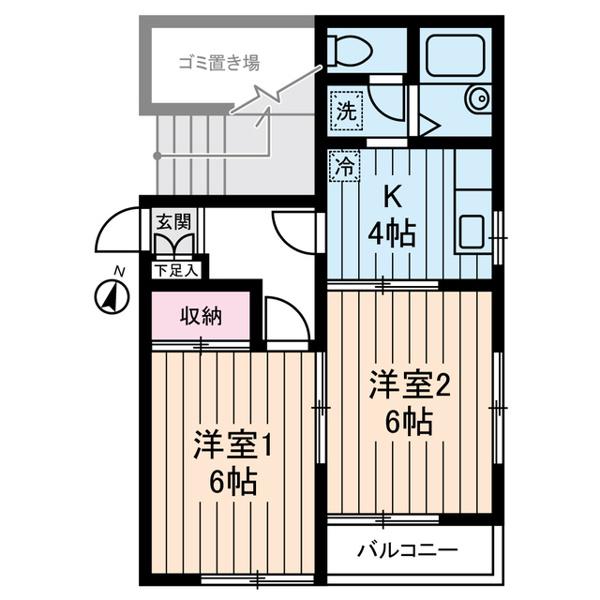 ハイムけやき(2K/1階)の間取り写真