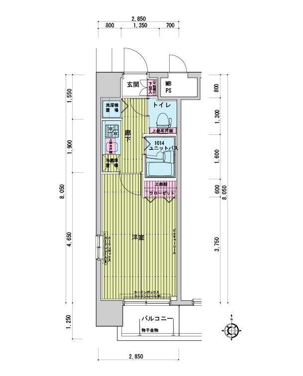 メインステージ練馬Ⅱ(1K/7階)の間取り写真