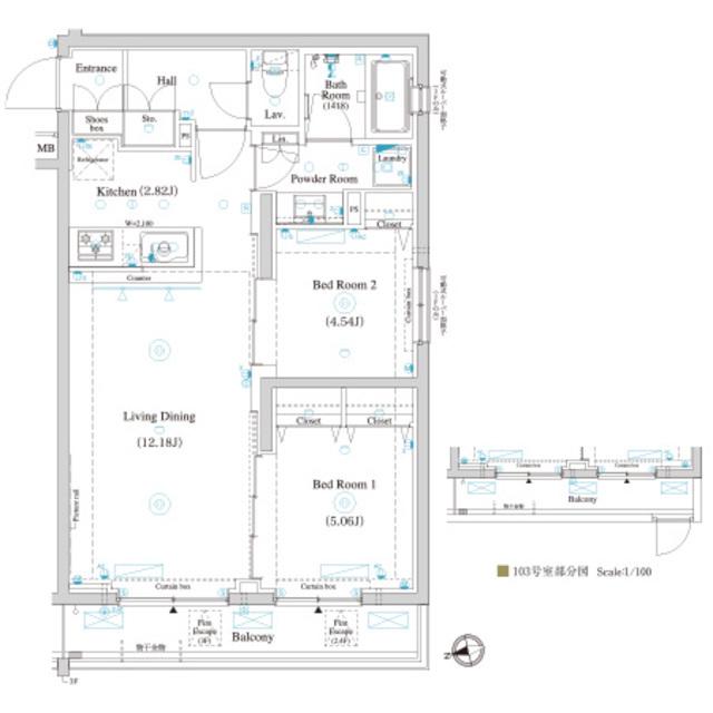 ラティエラ滝野川(2LDK/1階)の間取り写真