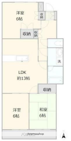 サンライズ中瀬(3LDK/3階)の間取り写真