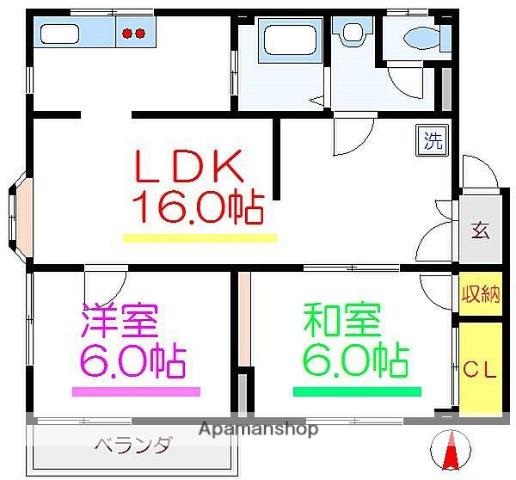 蓮田ビル(2LDK/2階)の間取り写真