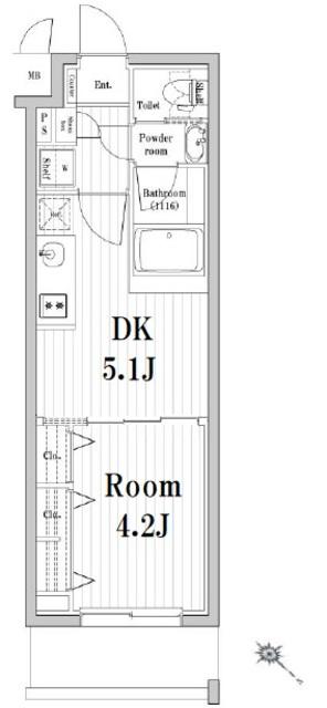 市谷鷹匠町レジデンス(1DK/4階)の間取り写真