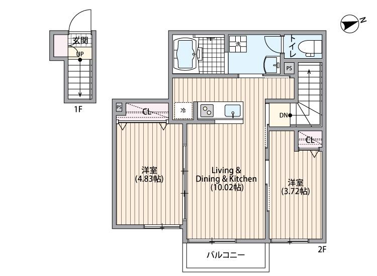 ミハス東新宿Ⅱ(2LDK/2階)の間取り写真