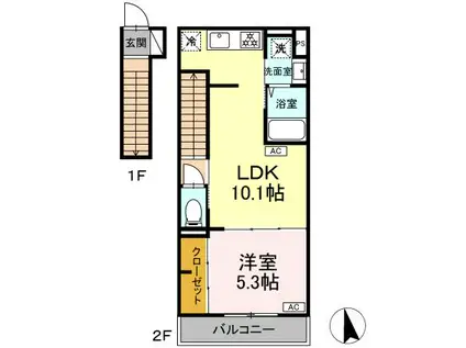 東野川1丁目PJ B棟(1LDK/2階)の間取り写真