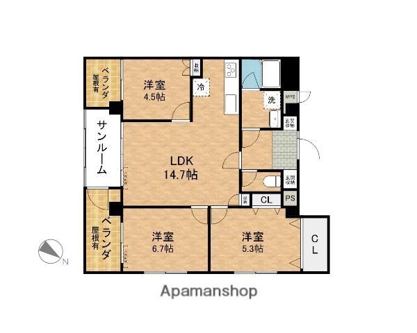 ヤングマンション(3LDK/3階)の間取り写真