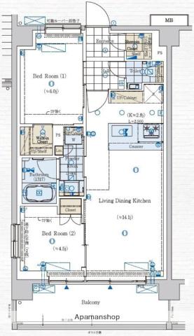 GENOVIA赤羽(2LDK/7階)の間取り写真