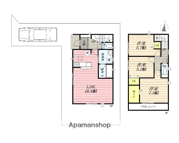 西武池袋・豊島線 大泉学園駅 バス乗車時間：18分 大泉風致地区バス停で下車 徒歩14分 2階建 築2年(3LDK)の間取り写真
