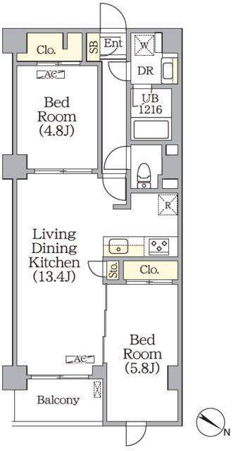 プライムガーデン赤塚(2LDK/4階)の間取り写真