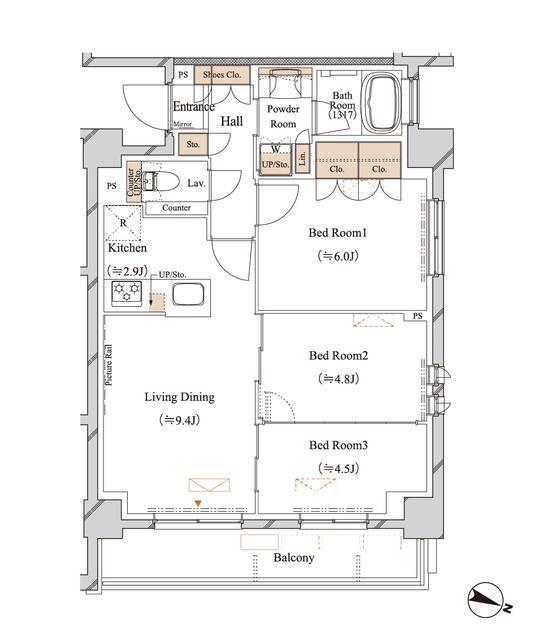 ブランシエスタ江古田(3LDK/2階)の間取り写真