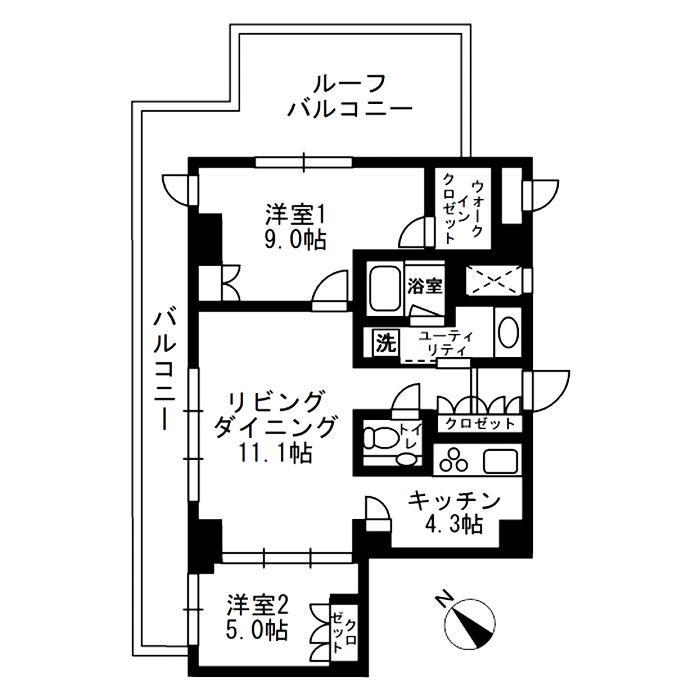 アーバンパーク代官山2(2LDK/7階)の間取り写真