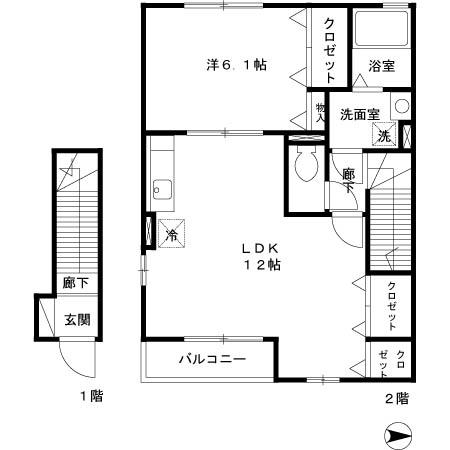 パークヒルズ(1LDK/2階)の間取り写真