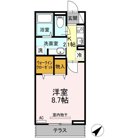 BRIGHTHALUウエスト(1K/1階)の間取り写真