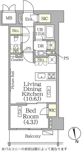 ザ・パークハビオ神楽坂レジデンスサウス(1LDK/7階)の間取り写真