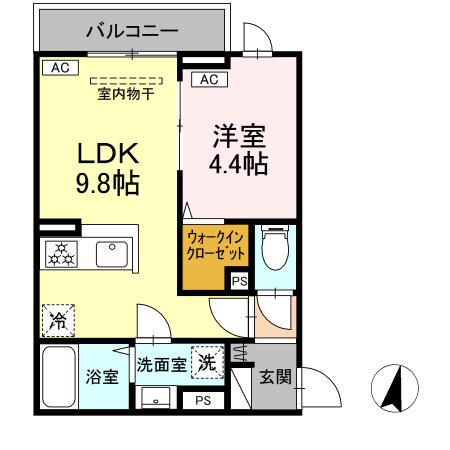 セレスティア若宮(1LDK/2階)の間取り写真
