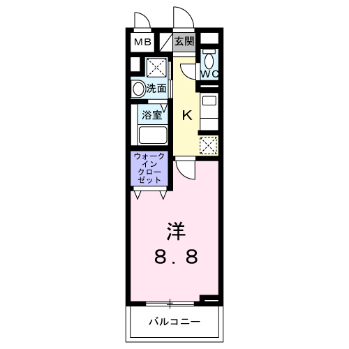ドゥー・アヴェニール(1K/2階)の間取り写真