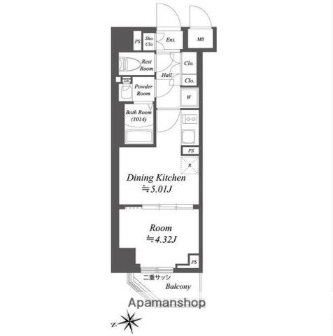 ブランシエスタ荻窪(1DK/6階)の間取り写真