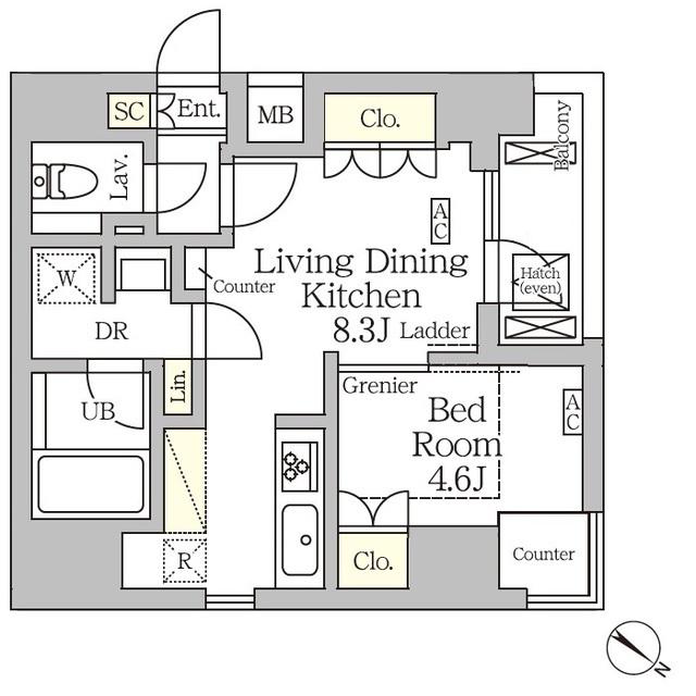 アジールコート松濤(1LDK/12階)の間取り写真