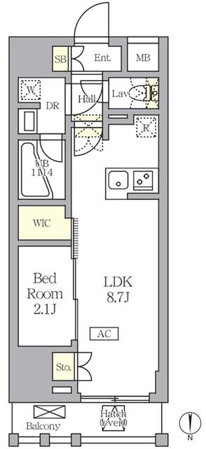 アジールコート王子(1LDK/8階)の間取り写真