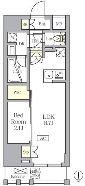 アジールコート王子(1LDK/9階)の間取り写真