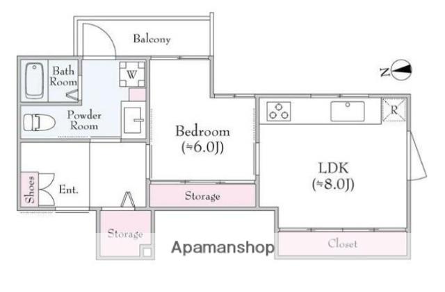 グリーンパス奥沢(1LDK/1階)の間取り写真