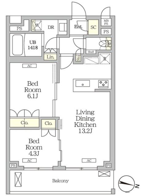 ミレーネ滝野川(2LDK/3階)の間取り写真