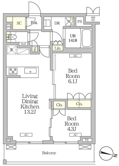 ミレーネ滝野川(2LDK/4階)の間取り写真